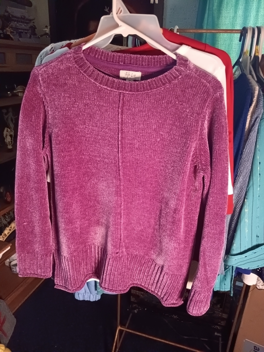 Style & Co. Plush Chenille Crewneck Sweater – Deep Magenta